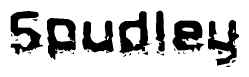 The image contains the word Spudley in a stylized font with a static looking effect at the bottom of the words