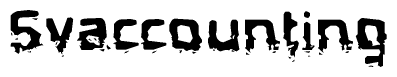 This nametag says Svaccounting, and has a static looking effect at the bottom of the words. The words are in a stylized font.