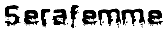 The image contains the word Serafemme in a stylized font with a static looking effect at the bottom of the words