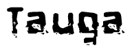 This nametag says Tauga, and has a static looking effect at the bottom of the words. The words are in a stylized font.
