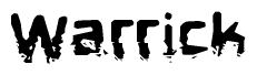 The image contains the word Warrick in a stylized font with a static looking effect at the bottom of the words