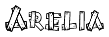 The clipart image shows the name Arelia stylized to look like it is constructed out of separate wooden planks or boards, with each letter having wood grain and plank-like details.