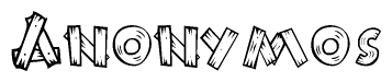 The clipart image shows the name Anonymos stylized to look as if it has been constructed out of wooden planks or logs. Each letter is designed to resemble pieces of wood.