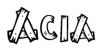 The image contains the name Acia written in a decorative, stylized font with a hand-drawn appearance. The lines are made up of what appears to be planks of wood, which are nailed together
