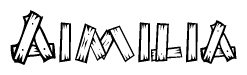 The clipart image shows the name Aimilia stylized to look like it is constructed out of separate wooden planks or boards, with each letter having wood grain and plank-like details.