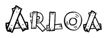 The image contains the name Arloa written in a decorative, stylized font with a hand-drawn appearance. The lines are made up of what appears to be planks of wood, which are nailed together