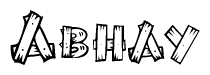 The image contains the name Abhay written in a decorative, stylized font with a hand-drawn appearance. The lines are made up of what appears to be planks of wood, which are nailed together