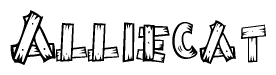 The clipart image shows the name Alliecat stylized to look as if it has been constructed out of wooden planks or logs. Each letter is designed to resemble pieces of wood.