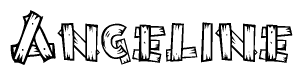 The image contains the name Angeline written in a decorative, stylized font with a hand-drawn appearance. The lines are made up of what appears to be planks of wood, which are nailed together