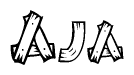 The clipart image shows the name Aja stylized to look as if it has been constructed out of wooden planks or logs. Each letter is designed to resemble pieces of wood.