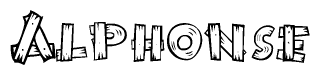The clipart image shows the name Alphonse stylized to look as if it has been constructed out of wooden planks or logs. Each letter is designed to resemble pieces of wood.