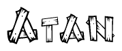 The clipart image shows the name Atan stylized to look as if it has been constructed out of wooden planks or logs. Each letter is designed to resemble pieces of wood.