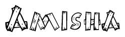 The clipart image shows the name Amisha stylized to look as if it has been constructed out of wooden planks or logs. Each letter is designed to resemble pieces of wood.