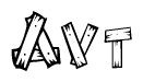 The image contains the name Avt written in a decorative, stylized font with a hand-drawn appearance. The lines are made up of what appears to be planks of wood, which are nailed together