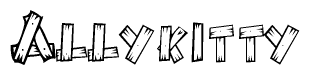 The clipart image shows the name Allykitty stylized to look as if it has been constructed out of wooden planks or logs. Each letter is designed to resemble pieces of wood.