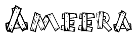 The image contains the name Ameera written in a decorative, stylized font with a hand-drawn appearance. The lines are made up of what appears to be planks of wood, which are nailed together