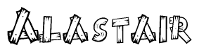 The image contains the name Alastair written in a decorative, stylized font with a hand-drawn appearance. The lines are made up of what appears to be planks of wood, which are nailed together