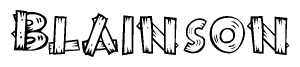The image contains the name Blainson written in a decorative, stylized font with a hand-drawn appearance. The lines are made up of what appears to be planks of wood, which are nailed together