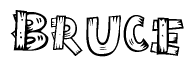 The image contains the name Bruce written in a decorative, stylized font with a hand-drawn appearance. The lines are made up of what appears to be planks of wood, which are nailed together