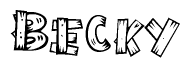 The image contains the name Becky written in a decorative, stylized font with a hand-drawn appearance. The lines are made up of what appears to be planks of wood, which are nailed together