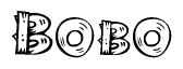 The image contains the name Bobo written in a decorative, stylized font with a hand-drawn appearance. The lines are made up of what appears to be planks of wood, which are nailed together
