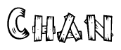 The clipart image shows the name Chan stylized to look as if it has been constructed out of wooden planks or logs. Each letter is designed to resemble pieces of wood.