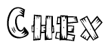 The clipart image shows the name Chex stylized to look like it is constructed out of separate wooden planks or boards, with each letter having wood grain and plank-like details.