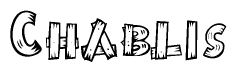 The clipart image shows the name Chablis stylized to look as if it has been constructed out of wooden planks or logs. Each letter is designed to resemble pieces of wood.