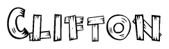 The clipart image shows the name Clifton stylized to look like it is constructed out of separate wooden planks or boards, with each letter having wood grain and plank-like details.