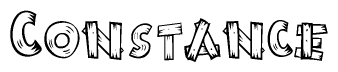The image contains the name Constance written in a decorative, stylized font with a hand-drawn appearance. The lines are made up of what appears to be planks of wood, which are nailed together
