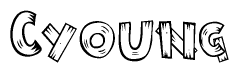 The clipart image shows the name Cyoung stylized to look as if it has been constructed out of wooden planks or logs. Each letter is designed to resemble pieces of wood.