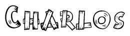 The image contains the name Charlos written in a decorative, stylized font with a hand-drawn appearance. The lines are made up of what appears to be planks of wood, which are nailed together