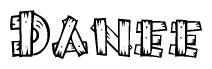 The image contains the name Danee written in a decorative, stylized font with a hand-drawn appearance. The lines are made up of what appears to be planks of wood, which are nailed together