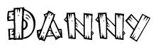 The clipart image shows the name Danny stylized to look as if it has been constructed out of wooden planks or logs. Each letter is designed to resemble pieces of wood.