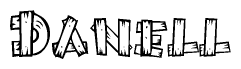 The image contains the name Danell written in a decorative, stylized font with a hand-drawn appearance. The lines are made up of what appears to be planks of wood, which are nailed together