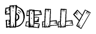 The clipart image shows the name Delly stylized to look as if it has been constructed out of wooden planks or logs. Each letter is designed to resemble pieces of wood.