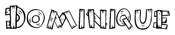 The clipart image shows the name Dominique stylized to look like it is constructed out of separate wooden planks or boards, with each letter having wood grain and plank-like details.