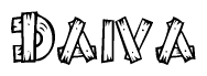 The image contains the name Daiva written in a decorative, stylized font with a hand-drawn appearance. The lines are made up of what appears to be planks of wood, which are nailed together