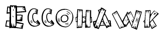 The clipart image shows the name Eccohawk stylized to look like it is constructed out of separate wooden planks or boards, with each letter having wood grain and plank-like details.