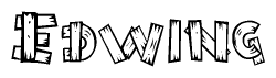 The image contains the name Edwing written in a decorative, stylized font with a hand-drawn appearance. The lines are made up of what appears to be planks of wood, which are nailed together
