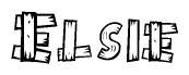 The clipart image shows the name Elsie stylized to look as if it has been constructed out of wooden planks or logs. Each letter is designed to resemble pieces of wood.