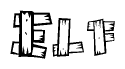 The clipart image shows the name Elf stylized to look like it is constructed out of separate wooden planks or boards, with each letter having wood grain and plank-like details.