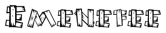 The image contains the name Emenefee written in a decorative, stylized font with a hand-drawn appearance. The lines are made up of what appears to be planks of wood, which are nailed together