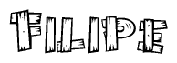 The clipart image shows the name Filipe stylized to look as if it has been constructed out of wooden planks or logs. Each letter is designed to resemble pieces of wood.