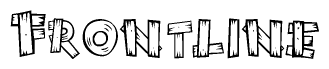 The image contains the name Frontline written in a decorative, stylized font with a hand-drawn appearance. The lines are made up of what appears to be planks of wood, which are nailed together