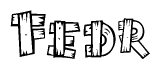 The image contains the name Fedr written in a decorative, stylized font with a hand-drawn appearance. The lines are made up of what appears to be planks of wood, which are nailed together