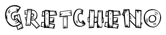 The image contains the name Gretcheno written in a decorative, stylized font with a hand-drawn appearance. The lines are made up of what appears to be planks of wood, which are nailed together
