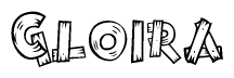 The image contains the name Gloira written in a decorative, stylized font with a hand-drawn appearance. The lines are made up of what appears to be planks of wood, which are nailed together