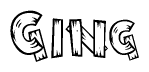 The clipart image shows the name Ging stylized to look like it is constructed out of separate wooden planks or boards, with each letter having wood grain and plank-like details.