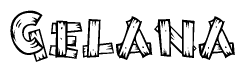 The clipart image shows the name Gelana stylized to look like it is constructed out of separate wooden planks or boards, with each letter having wood grain and plank-like details.